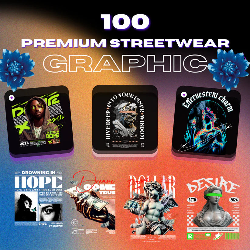 100 Premium Urban Streetwear Graphics Bundle - Vector & PNG Collection